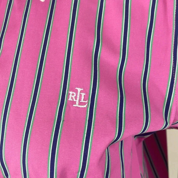 Lauren Ralph Lauren pink and blue stripped button down shirt size medium - Picture 4 of 7